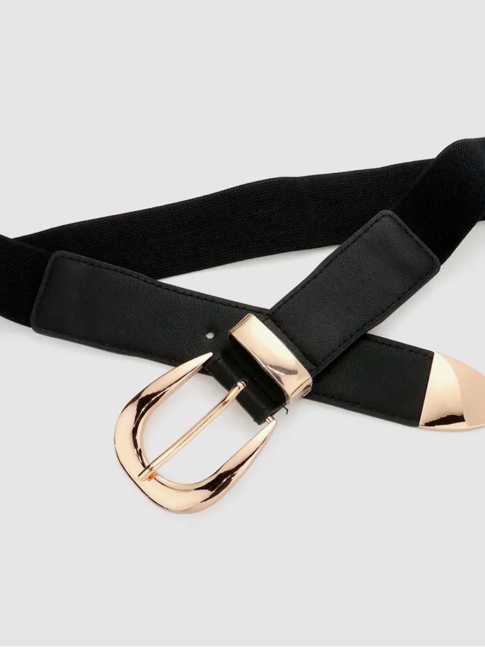 Black Elastic Gold Metal Buckle Stretch Belt - Picture 2 of 2